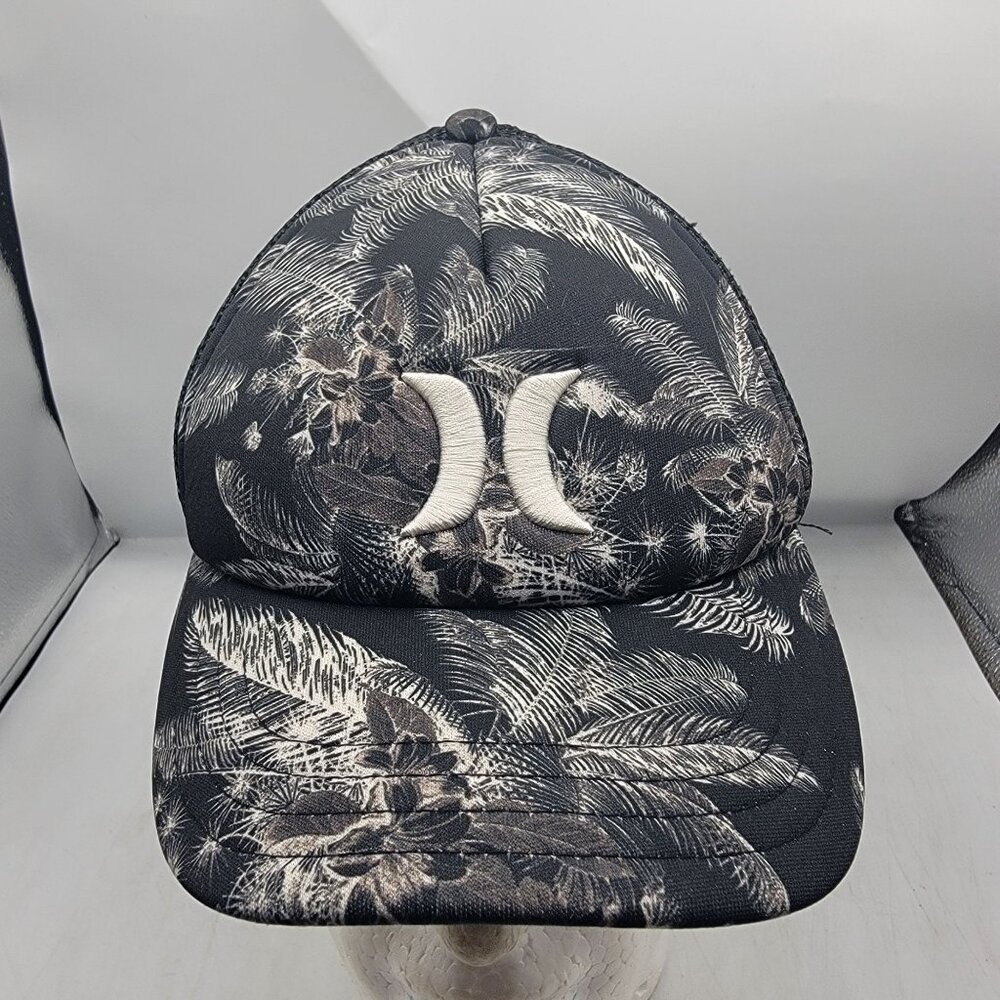 Hurley Palm Tree Print Snapback Trucker Hat Black White Adjustable Cap Casual